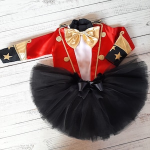 Girls Red and Black Circus Costume, Girl&#39;s Ringmaster Dress, 1st Birthday Outfit, Toddler Circus  Costume, Photo Shoot