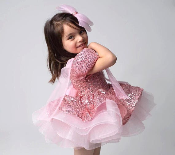 toddler pink sequin dress Pink Sequin Toddler Dress, Detachable Tail, Princess Costume
