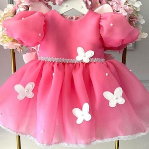 Pink Butterfly Baby Dress for Birthday, First Birthday Dress, Baby Tutu Dress with Butterfly Wings, Prom Gown, Special Occasion, Fairy Dress