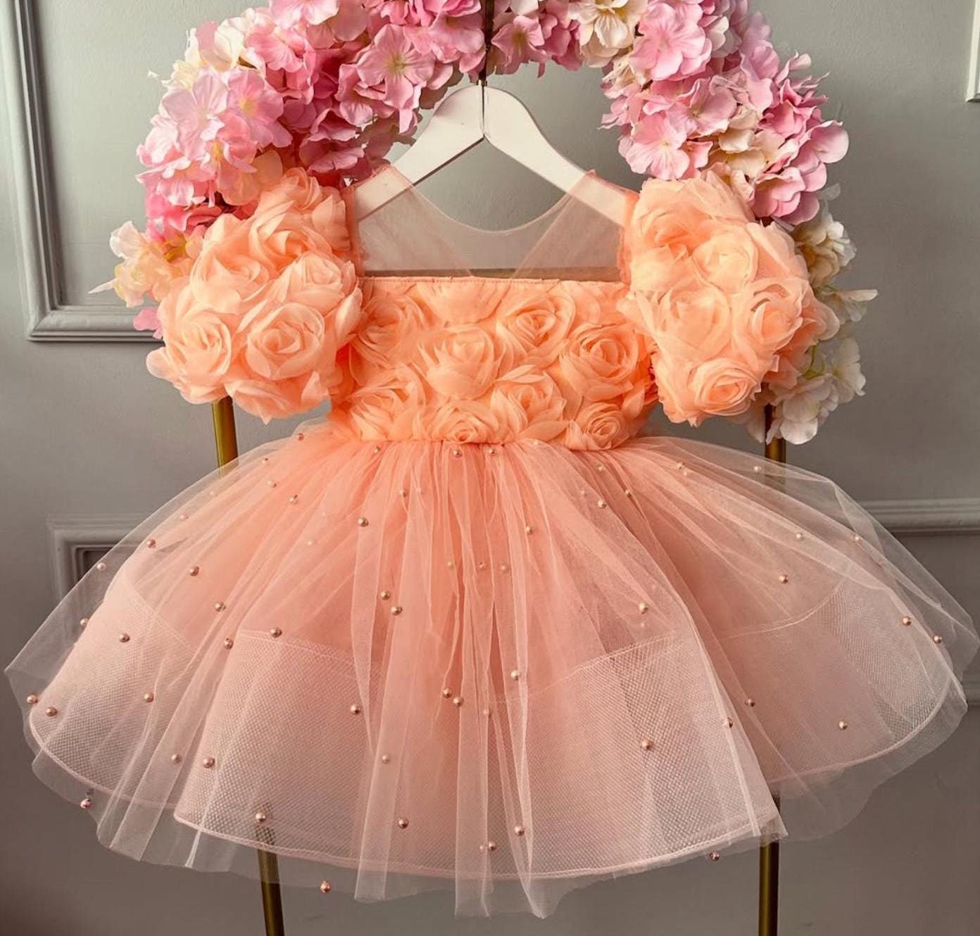 Flower Girl Rosa Coral Vestido Peach Flower Girl Dress