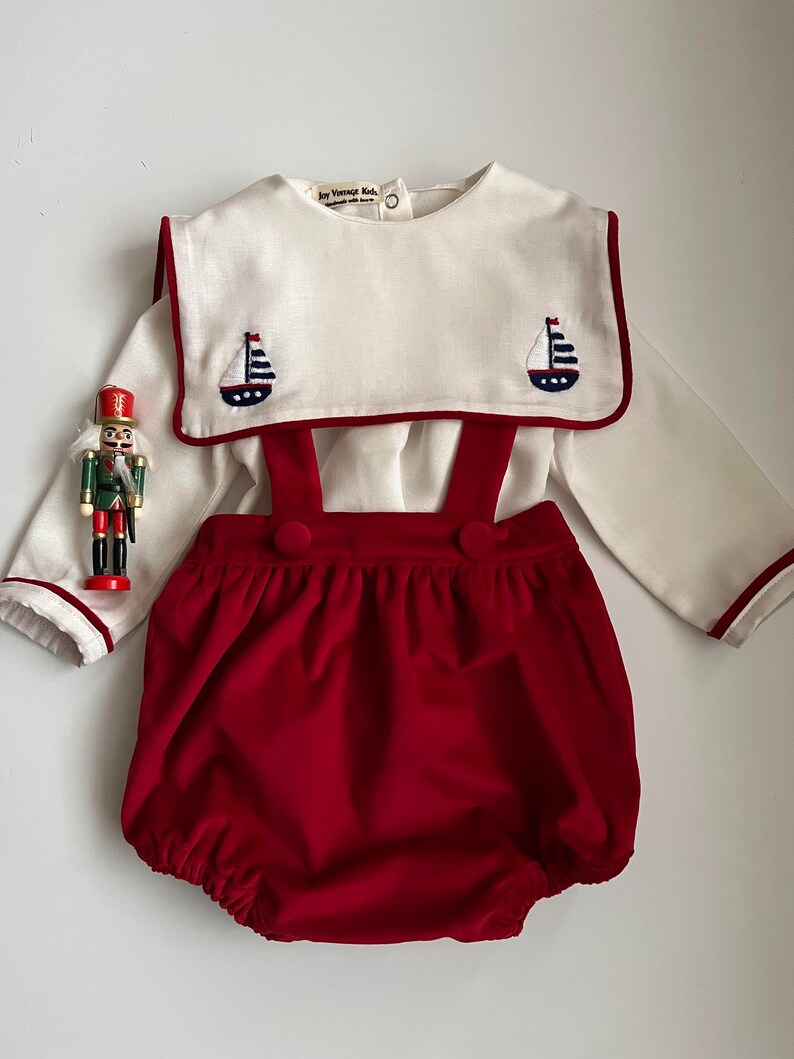 Embroidery Kids Suit, Kids Red and White, Linen Suit for Kids
