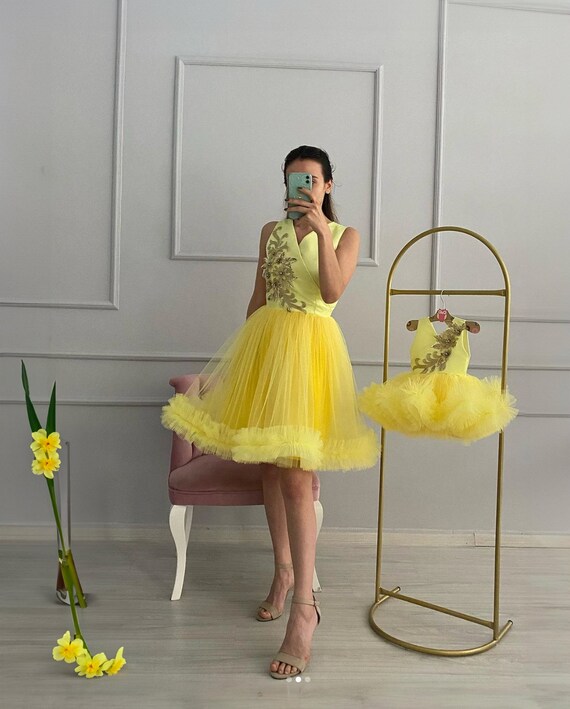 Mother Daughter Matching Tulle Dress, Mommy and Me Girls Evening Outfits, Mother Daughter Beaded Dress