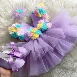 Lilac First Birthday Tutu Dress, Flower Girl Dress, Princess Style Dress, Baby Prom Dress, Birthday Tulle Dress, Toddler Puffy Dress