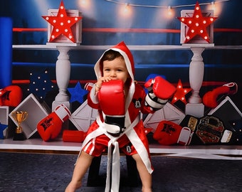 Gepersonaliseerde Mickey Bokskostuum, Gepersonaliseerde Baby Boksgewaad, Shorts en Handschoenen, Pasgeboren Fotografie, 1e Verjaardagskostuum