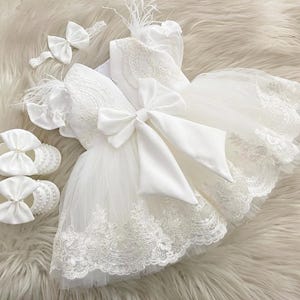 Conjuntos de vestidos de ángel para niña, vestido de bautismo para bebé, vestido de novia blanco, vestido de bautizo, vestido de encaje para niña de las flores, vestido de bebé hasta la rodilla
