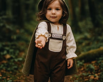 Disfraz medieval para niños pequeños: capa de bosque, traje de portador de anillos, primer cumpleaños (personalizable)