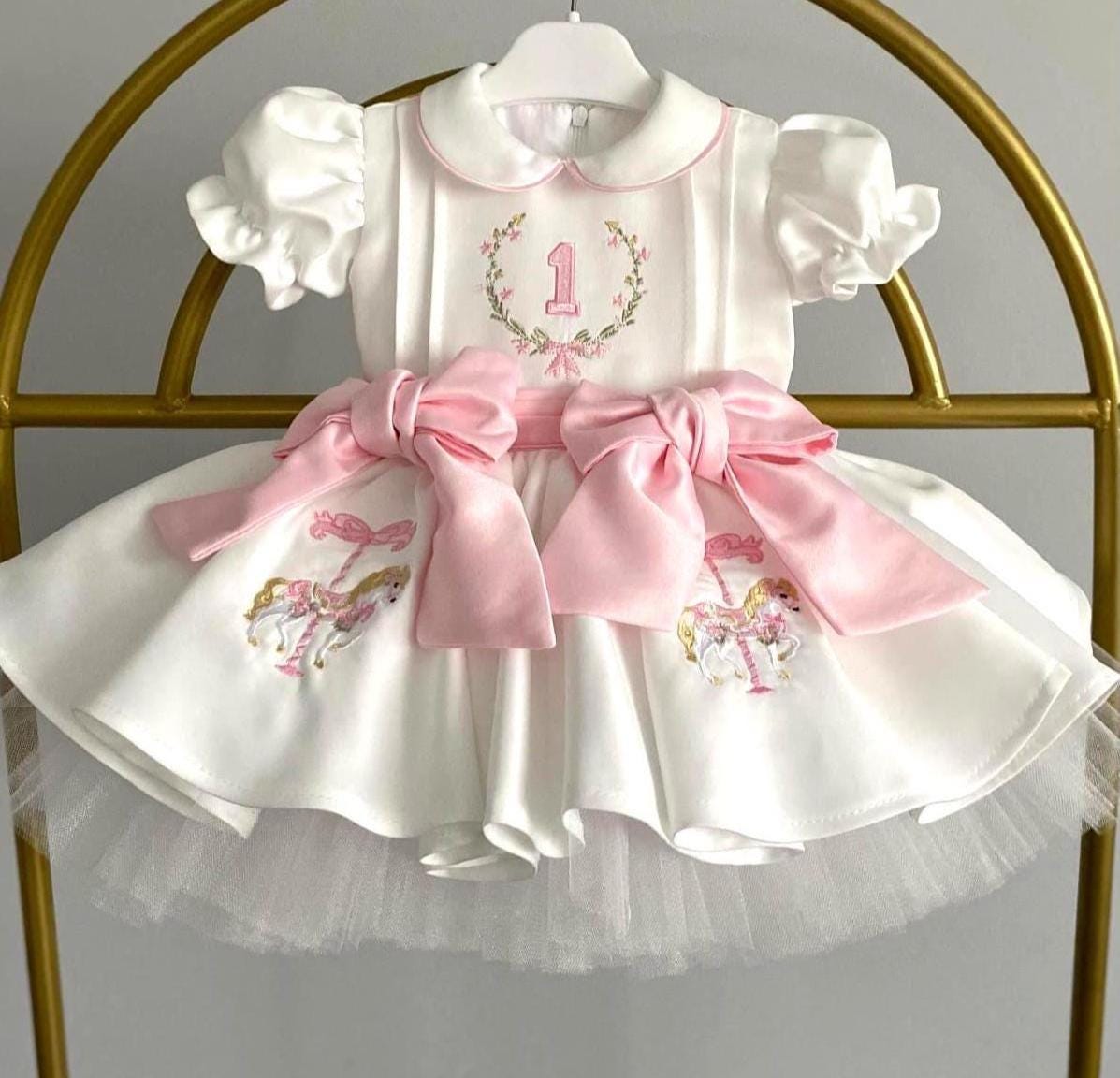 personalised 1st birthday dress Special Occasion Dress Pink Pearl Dress First Birthday Dress Toddler Party Dress main image 1