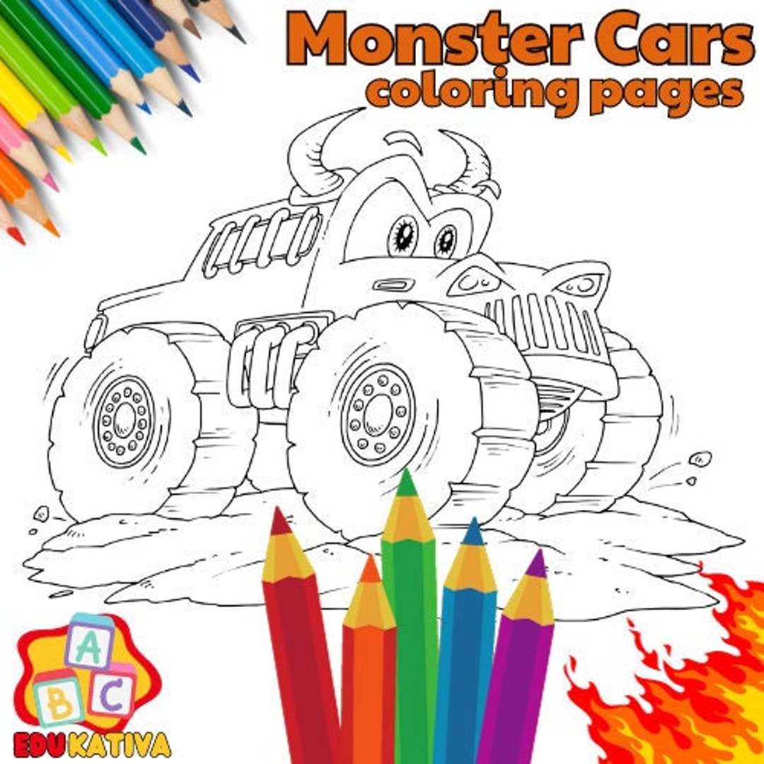 Monster Cars Coloring Pages for Kids - Etsy