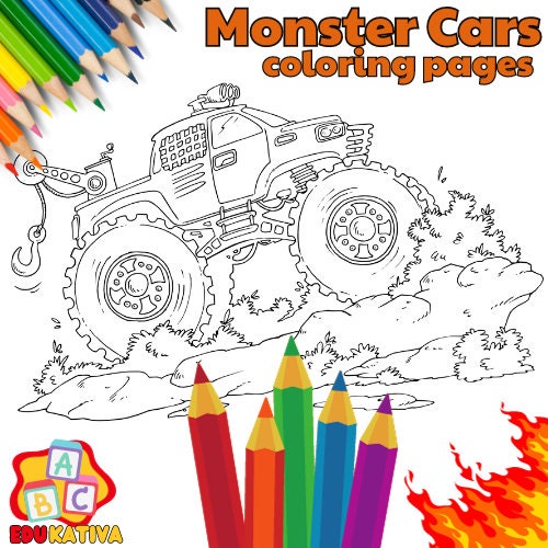 Monster Cars Coloring Pages for Kids - Etsy