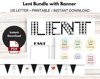 Lent Printable Bundle - Black Lent Countdown and Planner - Create in me a Clean Heart Banner - Easter Tree Eggs Lent Tree -Instant Download