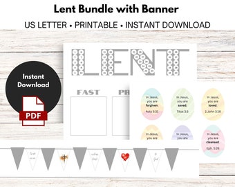 Lent Printable Bundle - Gray Lent Countdown and Planner - Create in me a Clean Heart Banner - Easter Tree Eggs Lent Tree - Instant Download