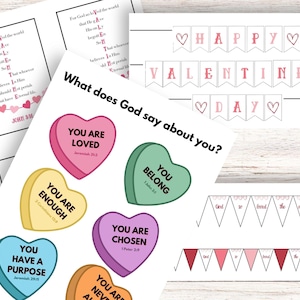 Paquete de San Valentín cristiano, corazones conversacionales, tarjetas de San Valentín de Juan 3:16, pancarta imprimible, archivos digitales, tamaño carta de EE. UU. y A4