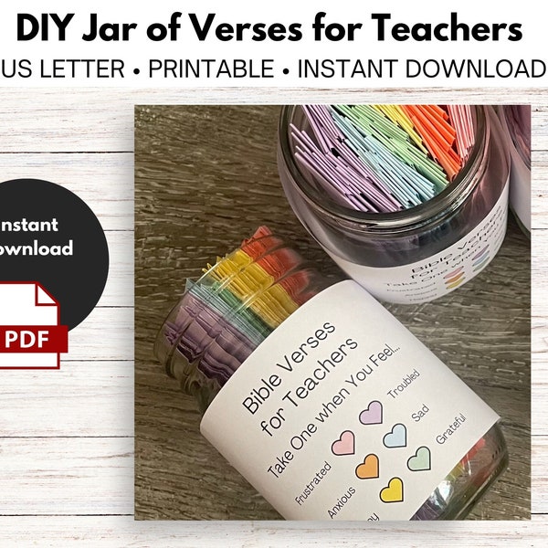 Leraar DIY pot met bijbelverzen - Cadeau voor waardering van de opvoeder - Emoties - Gevoelens - Instant Download - Afdrukbaar - Doe het zelf