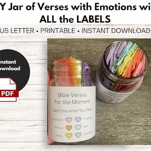 Lot de pots de versets bibliques avec émotions - TOUTES LES ÉTIQUETTES - 24 étiquettes différentes - Sentiment - Téléchargement instantané - Imprimable - Faites-le vous-même