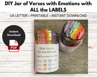 DIY Jar of Bible Verses with Emotions Bundle - ALL the LABELS - 24 Different Labels - Feeling - Instant Download- Printable - Do It Yourself