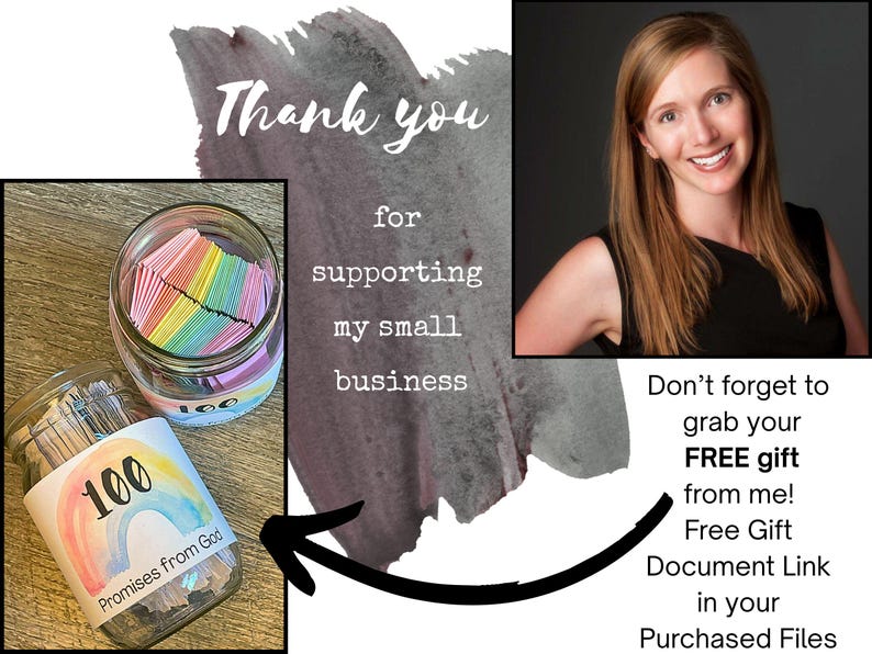 Thank you for supporting my small business.  A picture of the owner, That Lady who Teaches Art. And a reminder to get the free gift from your purchased files that is includes a link to the 100 Promises from God jar.