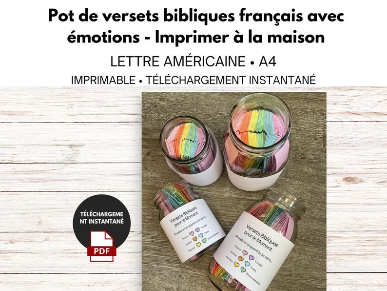Pot de versets bibliques français avec sentiments. Imprimez à la maison. Lettre américaine et A4. Imprimable. Téléchargement instantané.