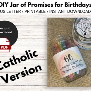 Geburtstagsversprechen von Gott DIY Glas - Katholisches Geschenk - 100 RSVCE Bibelstellen - 40-100 - Sofortiger Download - Do It Yourself