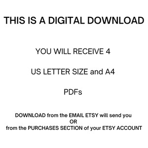 This is a digital download.  You will receive 4 US Letter size PDFs and 4 A4 sized PDFs.  Download from the Email Etsy will send you or from the Purchases section of your Etsy account.