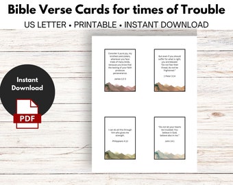 Bible Verse Cards for Times of Trouble - Christian Printable - Instant Download - Digital File