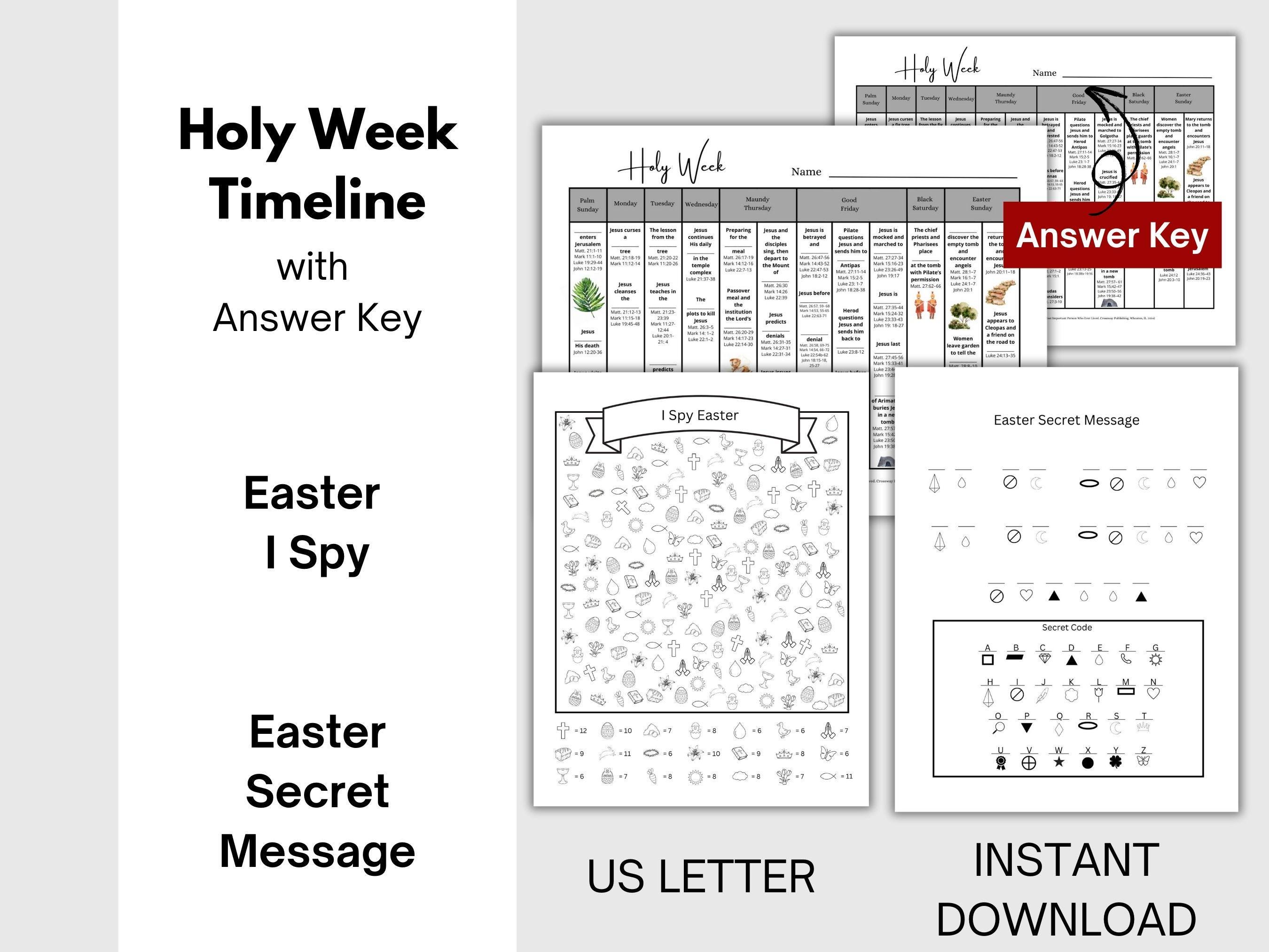 Secret Message Easter Math Worksheet Easter Printable Bundle | Holy Week Timeline Worksheet, Easter I Spy ...