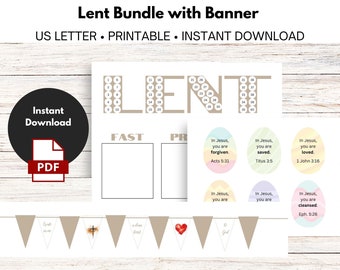 Lent Printable Bundle - Tan - Lent Countdown and Planner - Create in me a Clean Heart Banner - Easter Tree Eggs Lent Tree - Instant Download