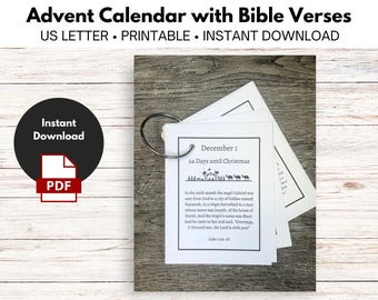 Nativity Advent Calendar with Bible Verses - Christmas Countdown -  Instant Download - Printable - Digital File