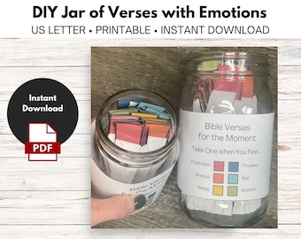 DIY Jar of Bible Verses for every Emotion or Feeling - Instant Download - Printable - Digital File - Do It Yourself