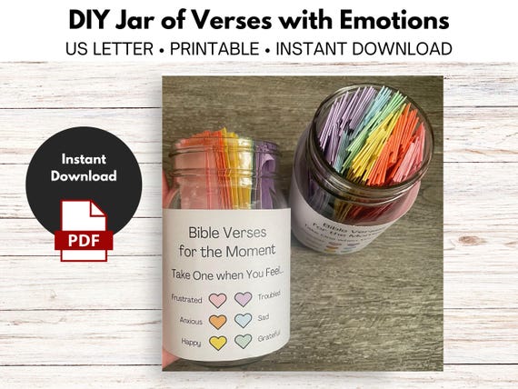 Christian Teen Gift - DIY Jar of Bible Verses for Emotions - Printable Instant Download - Do It Yourself - Feelings - US Letter and A4