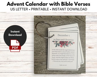 Advent Calendar with Bible Verses for Adults  - Instant Download - Printable - Digital File