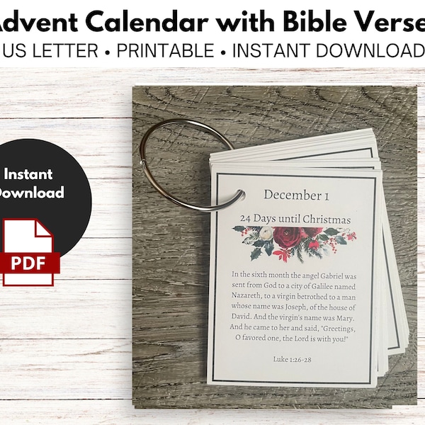 Advent Calendar with Bible Verses for Adults  - Instant Download - Printable - Digital File