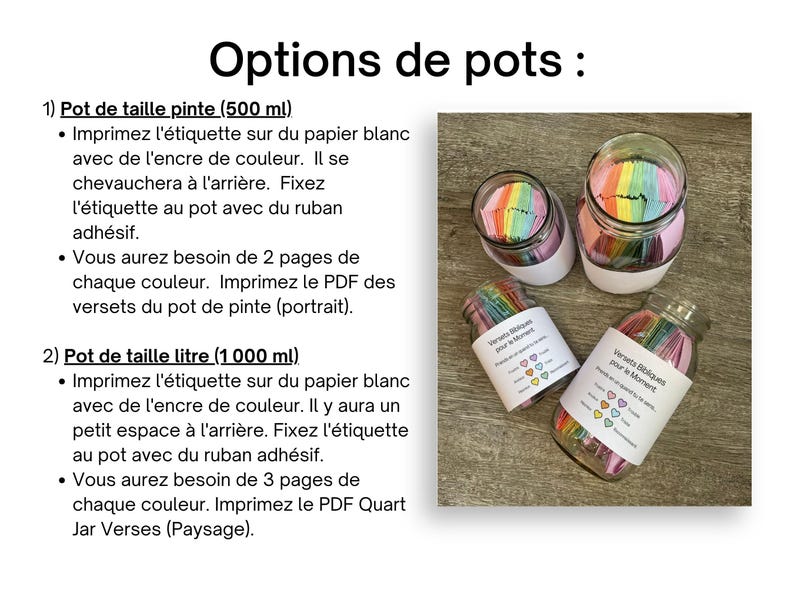 Options de pots. 1) Pot de la taille d’une pinte.  Vous aurez besoin de 2 pages de chaque papier couleur. 2) Pot de taille quart. Vous aurez besoin de 3 pages de chaque papier couleur.