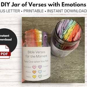 Regalo para una ruptura - Regalo para un divorcio - Frasco de versículos bíblicos para las emociones (DIY) - Descarga instantánea e imprimible - Tamaño carta y A4