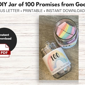 Bibel-Vers-Glas, Konfirmationsgeschenk, 100 Versprechen von Gott DIY-Glas, christliches Geschenk, 100 NIV Bibelverse, sofortiger Download, druckbar