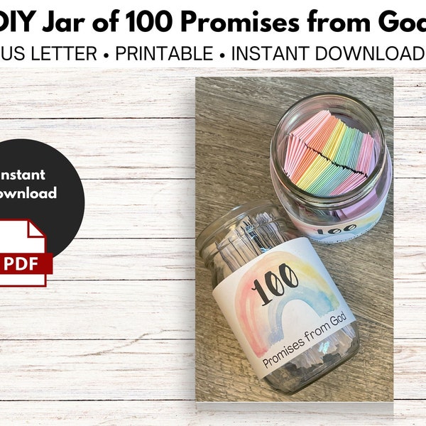 100 Promises from God DIY Jar -  Christian Present - 100 NIV Bible Scriptures - Instant Download - Printable - Do It Yourself