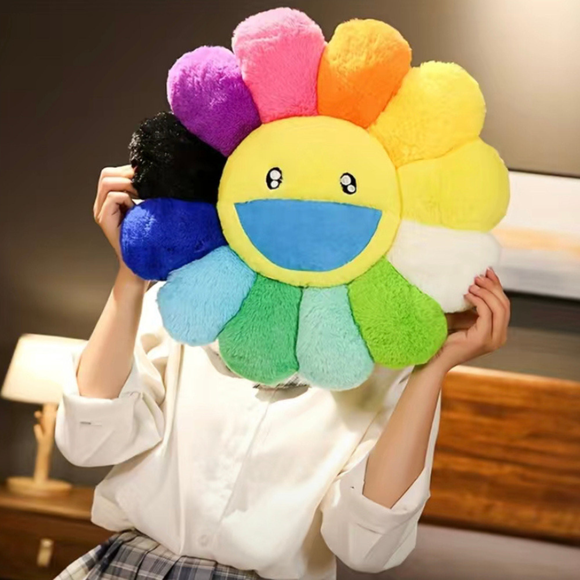 Takashi Murakami Rainbow Sunflower Pillow Y2K Plush Pillow Handcrafted  Stylish Cushion Decoration Y2K Room Decor Hypebeast Fashion 