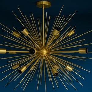 Modern Sputnik Chandelier: Raw Brass Urchin Design, Mid-Century Lighting