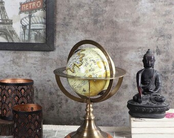 Handcrafted Brown Brass Globe: Timeless Elegance and Global Charm for Your Space