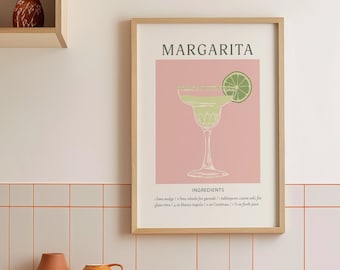 Margarita Cocktail Art Print, Alcohol Wall Art Poster, Retro Cocktail Art Print, Kitchen Prints, Bar Cart Decor, Signature Drink, Digital