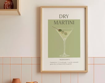 Martini Cocktail Art Print, Alcohol Wall Art Poster, Retro Cocktail Art Print, Kitchen Prints, Bar Cart Decor, Signature Drink Print, Green