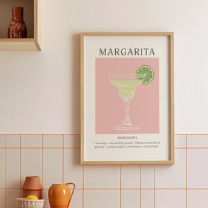 Margarita Cocktail Kunstdruck, Alkohol Wand Kunst Poster, Retro Cocktail Kunstdruck, Küchen Drucke, Bar Warenkorb Dekor, Signature Drink, Digital