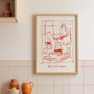 Hand Drawn Coffee Wall Art Print, Retro Brew Coffee Art Print, Minimalist Kitchen Wall Art Decor, Coffee Lover Poster, Coffee Sign