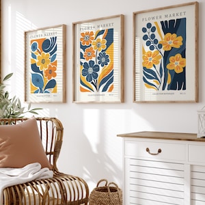 Matisse Flower Wall Art Set, Flower Market Prints, Abstract Flower Art Set, Botanical Wall Art, Gallery Wall Set of 3, Exhibition Posters
