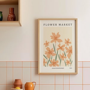 Blumenmarkt-Wand-Kunstdruck, abstraktes Blumen-Wand-Kunst-Poster, floraler Wand-Kunstdruck, botanische Wandkunst, Blumen-Wand-Dekor, dänisches Pastell