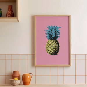 Rosa Ananas Kunstdruck, Retro Küchen Wanddekoration, Andy Warhol Kunst Poster, moderne Galeriekunst, Ananas Geschenke Wanddekoration, digitaler Download