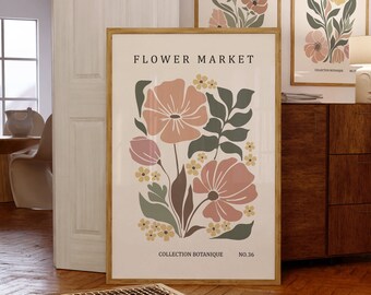 Minimalist Flower Market Wall Art, Modern Floral Prints, Digital Flower Artwork, Botanical Illustrations, Simple Floral Design Poster