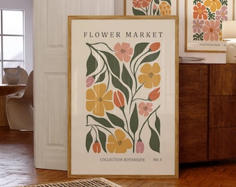 Flower Market Poster, Flower Wall Art Prints, Matisse Flower Posters, Abstract Floral Wall Decor, Botanical Prints, Modern Room Wall Art