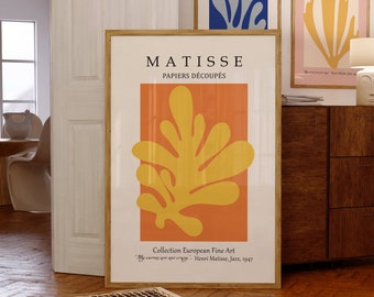 Carteles de Matisse naranja, arte de pared de Matisse, impresiones de estilo retro, decoración de arte floral abstracto, cartel de exposición de Henri Matisse, descarga instantánea
