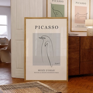 Picasso Pinguin Art Prints, Minimalistische niedliche Wanddekoration, Pablo Picasso Ausstellungsplakat, Benutzerdefinierte Linie Zeichnung Kunst, Funky Tiere Geschenkdruck