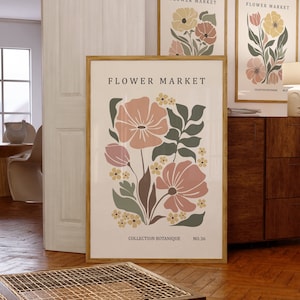 Minimalist Flower Market Wall Art, Modern Floral Prints, Digital Flower Artwork, Botanical Illustrations, Simple Floral Design Poster
